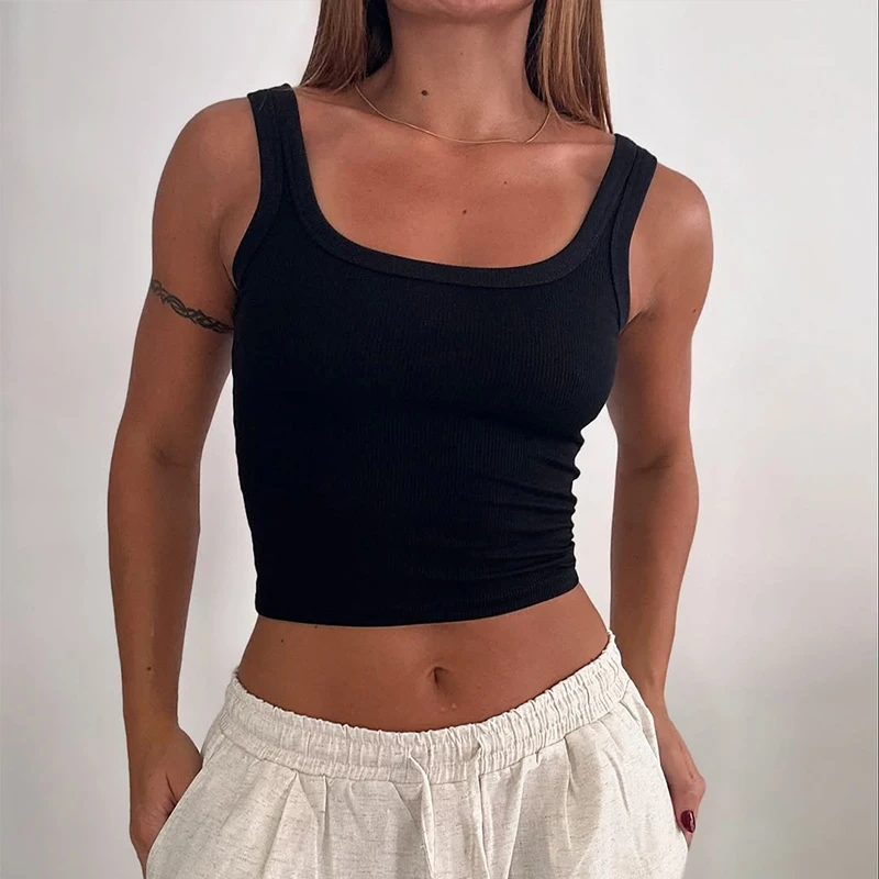 Y2K Summer Casual Fitness Short Vest Black And White Knitted Off Shoulder Sexy Crop Top Women