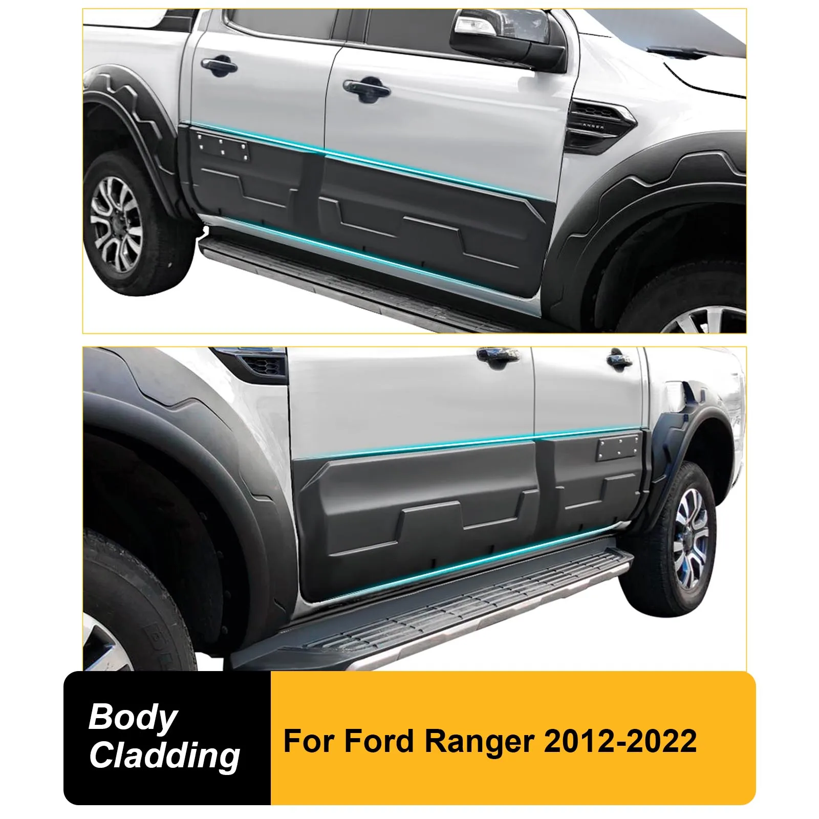 Side Door Body Cladding Trim Matte Black For Ford Ranger T6 T7 T8 Wildtrak 2012-2022 XLT XL Limited Sport ABS Door Molding