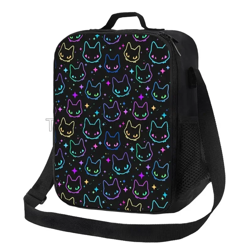 Colorful Cat Heads with Bright Eyes Reusable Lunch Bag Leakproof Freezable Insulated Cooler Lunch Box for Boys Girls To School