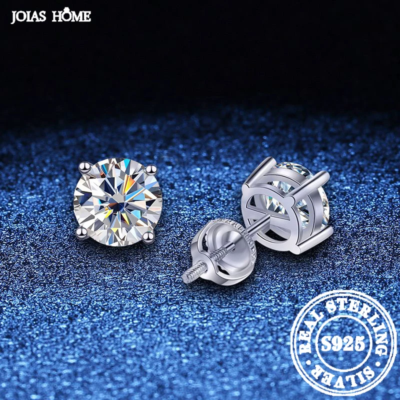 

JOIAS HOME Fashion Silver 925 0.5CT-2CT D-Color Moissanite Gemstone Earrings For Women's Classic Four Claw Threaded Earrings