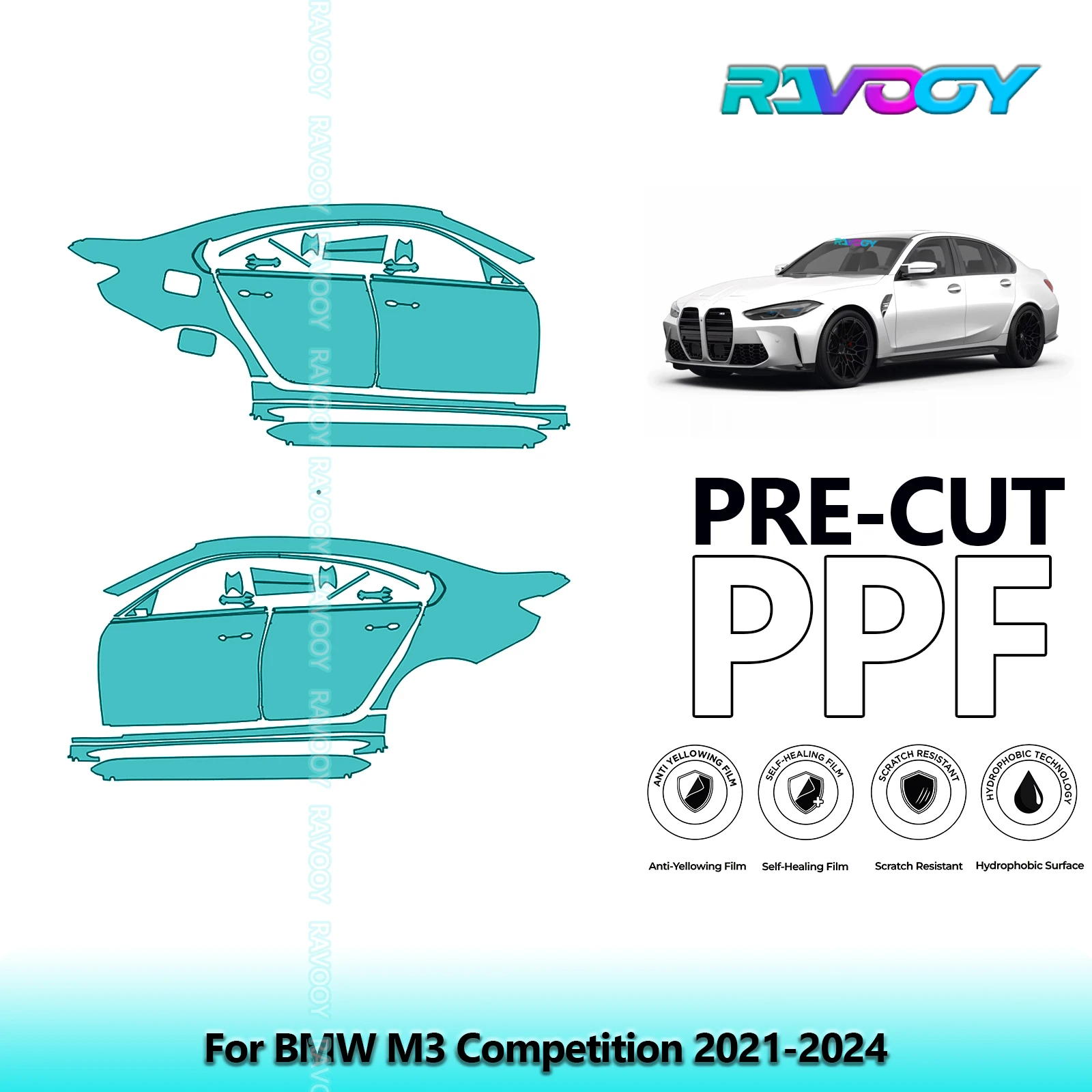 

For BMW M3 Competition 2021-2024 8.5mil Clear Matte Pre-Cut PPF Door & A/B Pillar Kit TPU Paint Protection Film Set