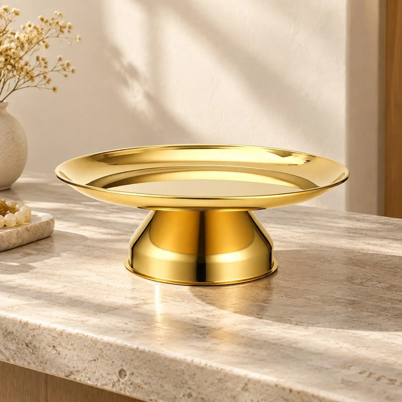 Stainless Steel Footed Plate Raised Rim Serving Tray for Home Devotional Setting