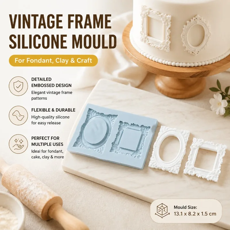 Vintage Border Embossed Frame Silicone Mold Dual-use Baking Clay Mould for Fondant Cake Gum Paste Surround Decor Polymer Clay