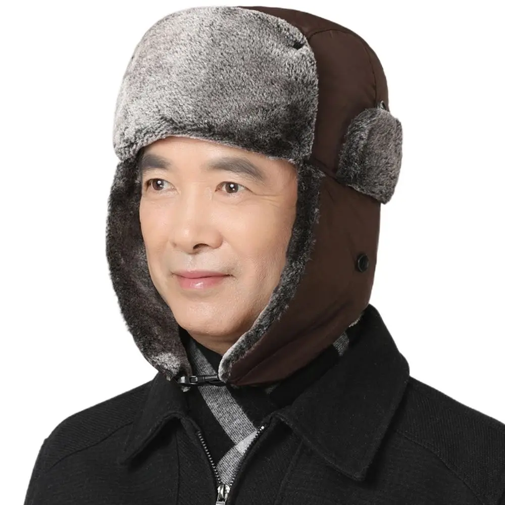 Gorro de bombardero de invierno a prueba de viento, protección para los oídos, gorro grueso con orejeras para hombre, accesorios de esquí, sombrero para ancianos, deportes al aire libre
