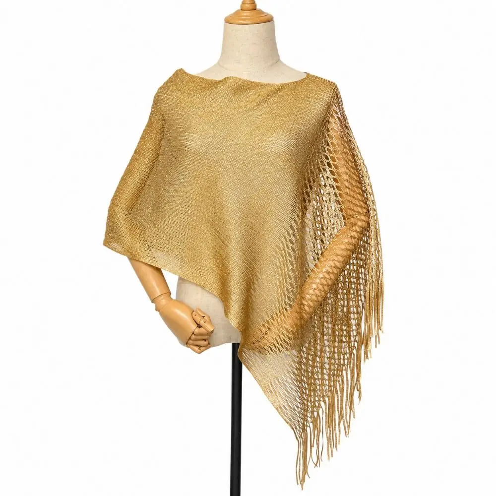 Treandy Multicolor Hollow Out Shawl Solid Color Breathable Glitter Scarf Photo Props Tassel Beach Scarves Summer Beach