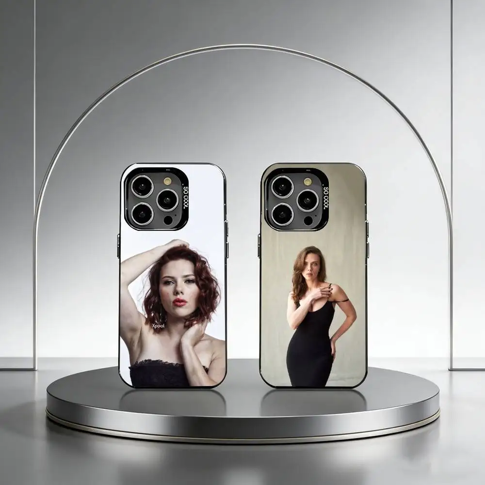 

Scarlett Johansson Phone Case For iPhone 17,16,15,14,13,12,11 Plus,Pro Max,XS,Colored Silver Plated Inside Cover