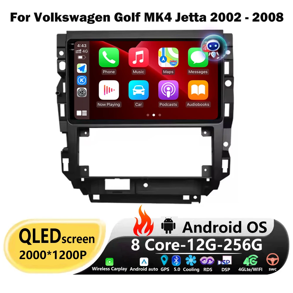 9-дюймовый Android-авто для Volkswagen VW Golf 4 IV 2002-2008 Jetta MK4 Classics, автомобильный радиоприемник, мультимедийный плеер, GPS BT, головное устройство Carplay