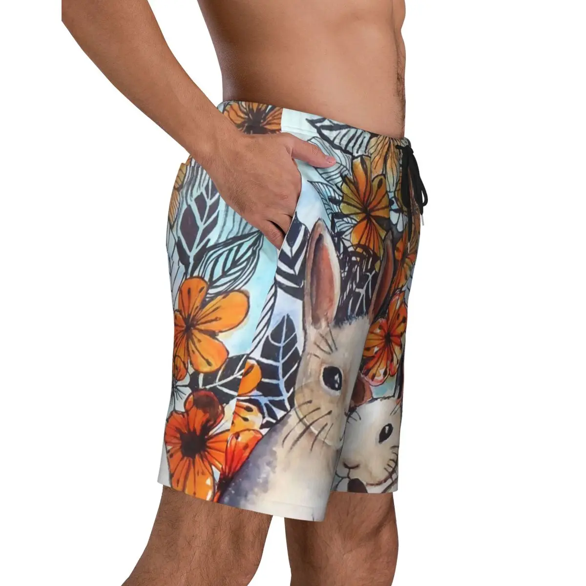 Bathing Suit Easter Board Shorts Summer Flower Power Bunnies Casual Beach Short Pants Design Sports Fitness Fast Dry Swim Trunks