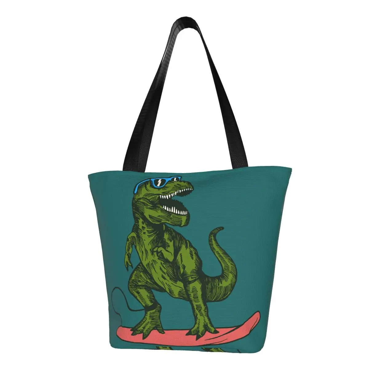 Custom Cartoon Dinosaur Shopping Canvas Bags Women Recycling Groceries Shopper Tote Bags