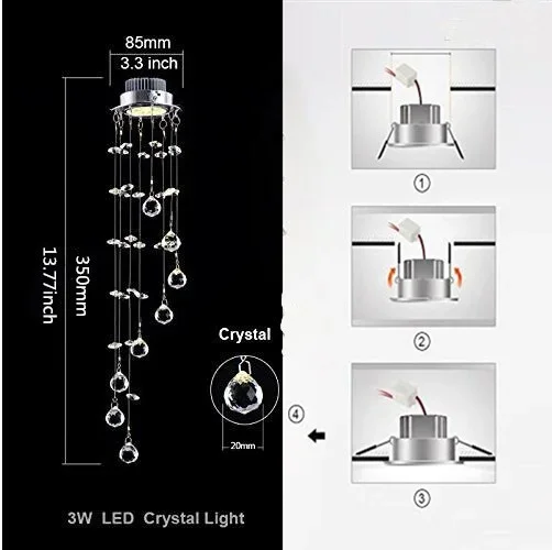 Crystal Hanging  LED 3W mini Ceiling Lamp Corridor Balcony Aisle Hallway Lights Living Room Indoor Lighting