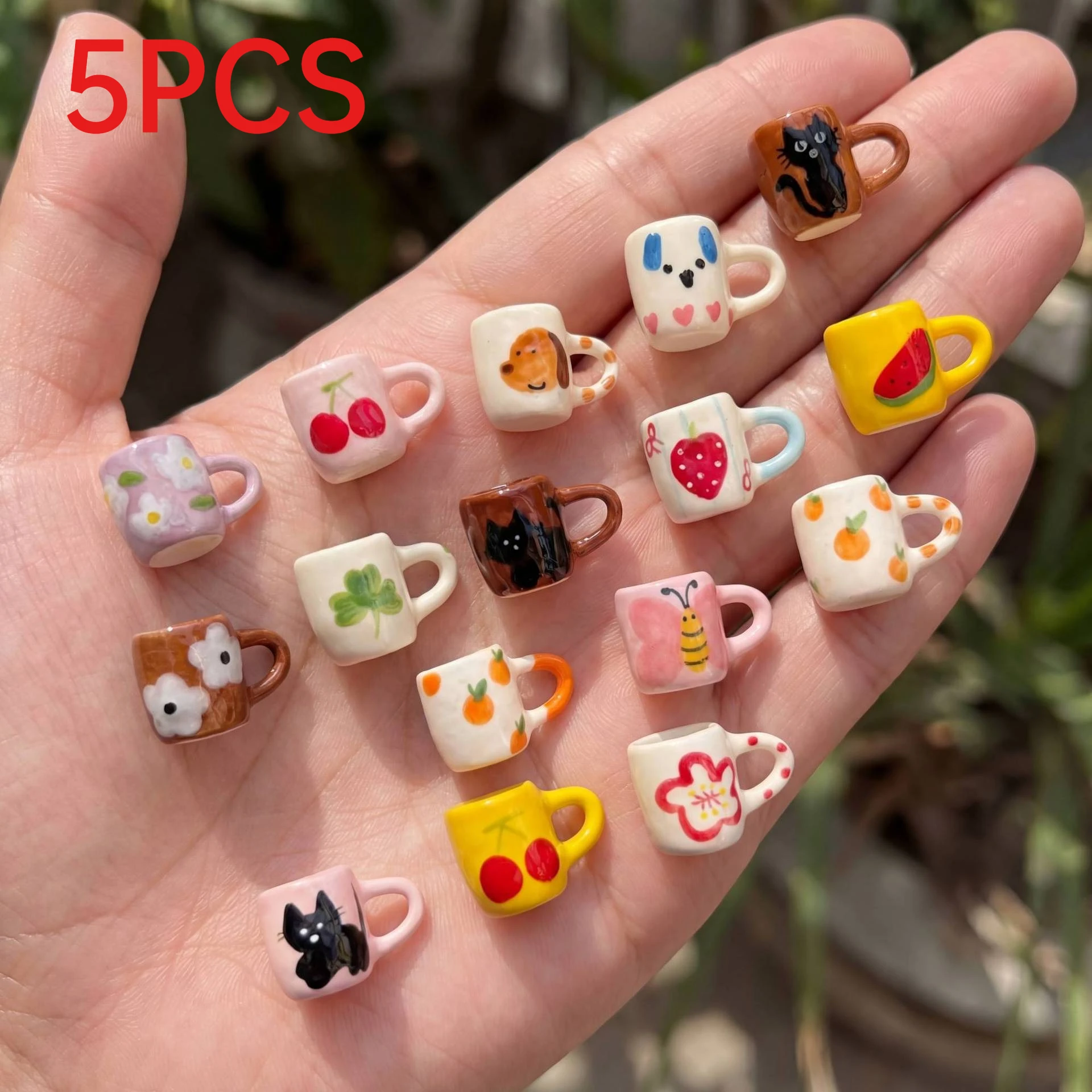 

5Pcs Cute Mini Mug Printed Charms Stainless Steel Pendants DIY Jewelry Making Accessories For Necklace Bracelet Keychain