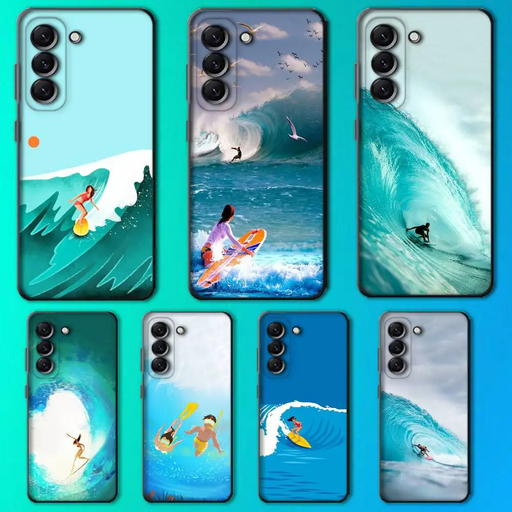 

Beach surf girl Phone Case For Samsung Galaxy A13,A21s,A22,A31,A32,A52,A53,A71,A80,Soft Black Shell