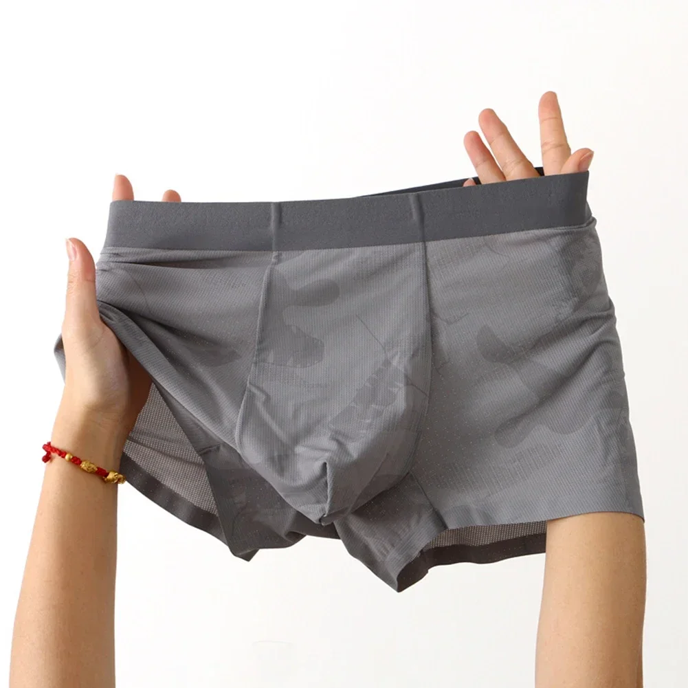 

Men's Sexy Panties Mid-rise Solid Boxer Shorts Print High Elastic Underwear Gay Sissy Bulge Pouch Trunk Loose Homewear Underpant