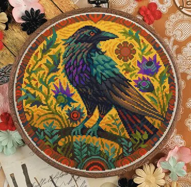 Quality Beautiful Counted Cross Stitch Kits Embroidered Home Decoration Circular animals-crows 37-37