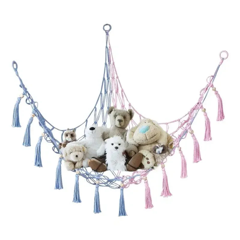 Stuffed Animals Toys Hammocks,Kids Toys Storage Organizer ，Space Saving，Colorful Cotton Rope Net For Decorate Children\'s Rooms