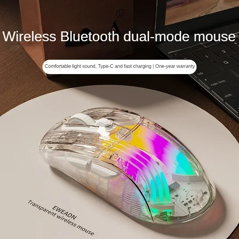 EWEADN Q8 Wireless Tri-mode Transparent Mouse 7200PDI RGB Backlight Low Latency Macro Defines Gaming Mouse Accessories