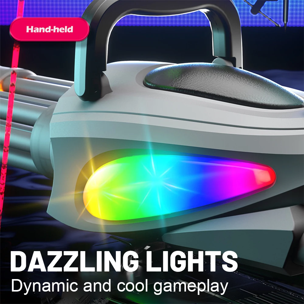 Pistola de agua eléctrica con luces coloridas, pistola de burbujas eléctrica de agua automática, juguetes de regalo para el Día de los niños y niñas, juguete al aire libre