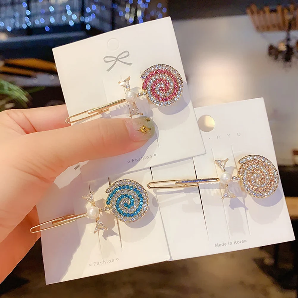 

6pcs Rhinestones Hair Clips Lollipop Barrettes Pearl Decor Crystal C y Sweet Accessories Women Girls Wedding Party