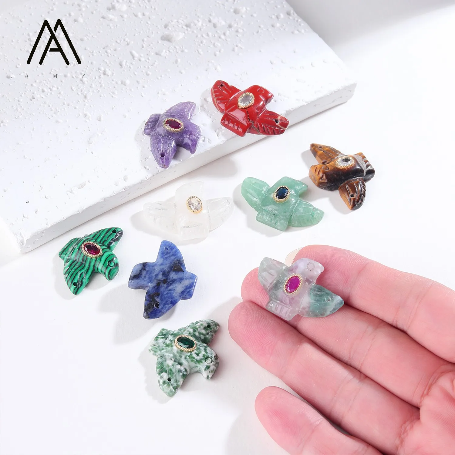 1/3/5/10pcs Carved Eagle Bird Carvings Crystal Charms Pendant for Necklace Jewelry Making Sculpture Statue CZ Jewelry Accessory - view 4