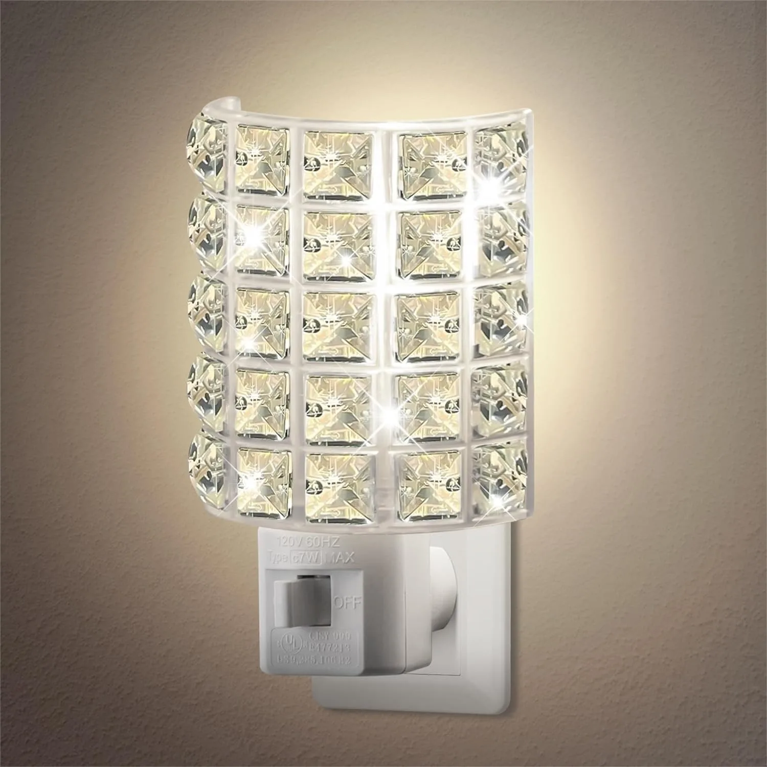 

LED Night Light Plug Into Wall with Manual On/Off Switch, 360° Swivel Plug, Crystal Diamond Decorative Nightlight for Bedroom