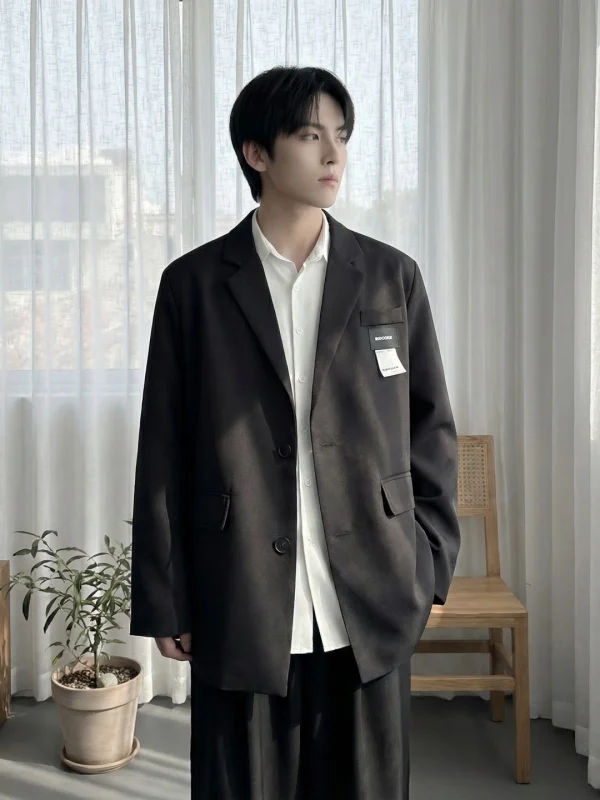 

Мужской повседневный костюм TANGZ Studio: свободный крой, корейский стиль, для работы и отдыха, из мягкого полиэстера, с длинными рукавами, весна