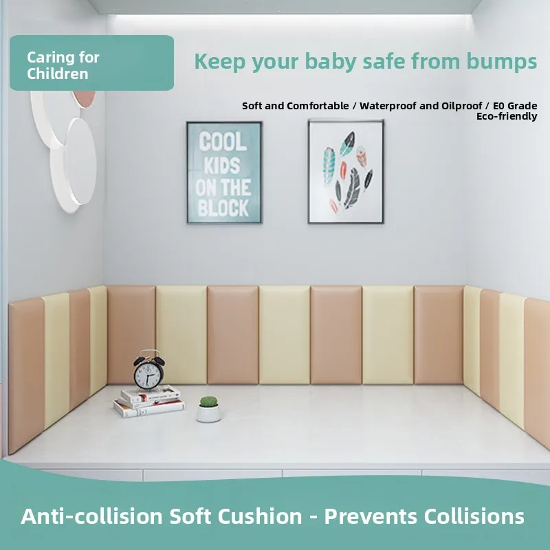 Pure Color Anti-Collision Soft Pack Nursery Early Education Wall Soft Pack Tatami Background Wall Sticker Home Decor PVC Mate...
