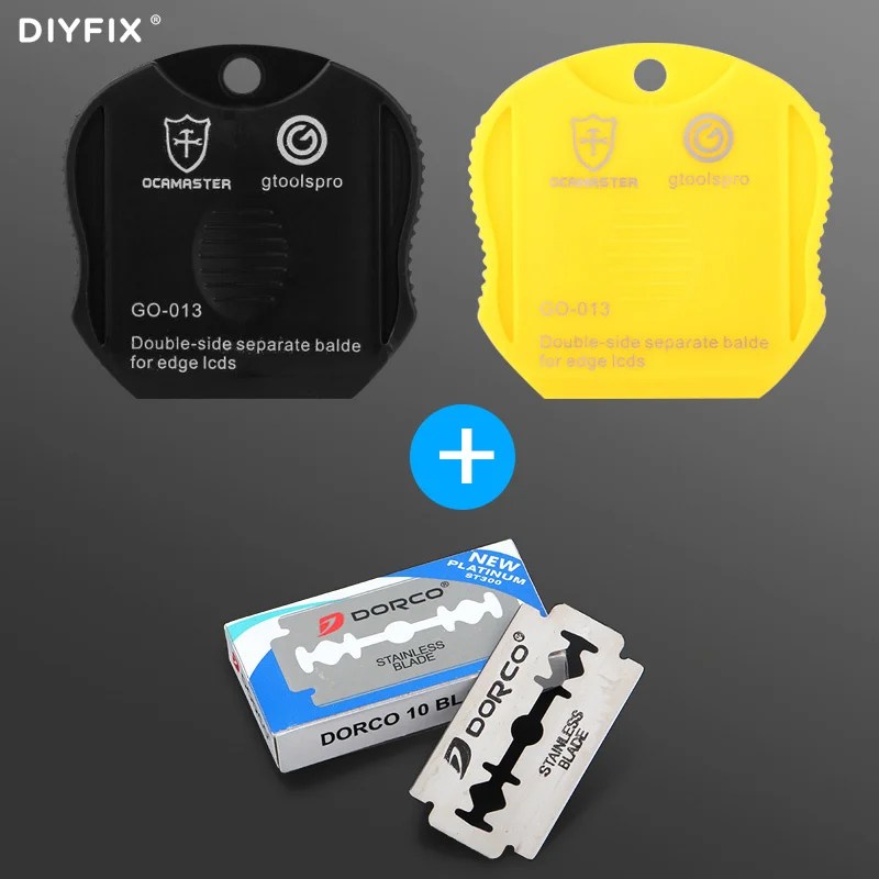 DFIYFIX 10 قطعة شفرة المقاوم للصدأ UV الغراء نظيفة أداة إزالة الصواميل للهاتف حافة شاشة LCD فصل البلاستيك الوجهين شفرة حامل