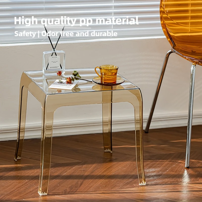 Mesas para café de sala de estar, mesa auxiliar nórdica transparente de acrílico, escritorios minimalistas de ángulo cuadrado, muebles de noche para mesita de noche
