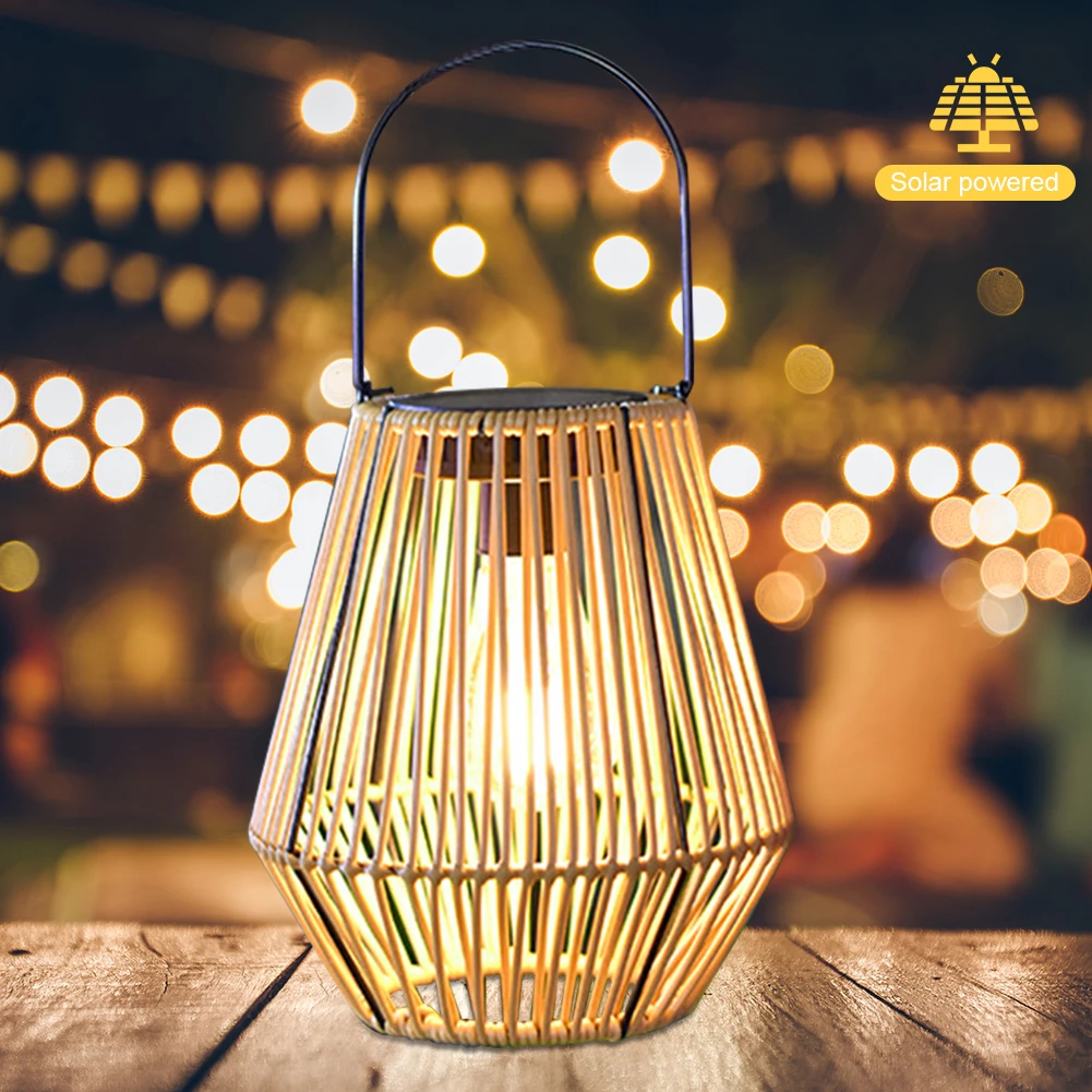 Hanging Rattan Solar Lantern Outdoor Solar Light Rattan Weaving Bamboo Lamp with Handle Outside Solar Lamp Home Garden Decoratio