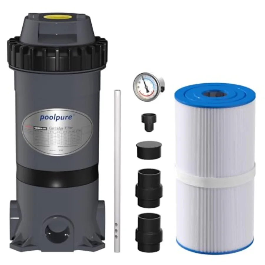 

POOLPURE PFT-AF50 Cartridge Pool Filter TankElement for Above Ground Inground Swimming Pools 50 Sq.ft White 3000 GPH Easy Insta