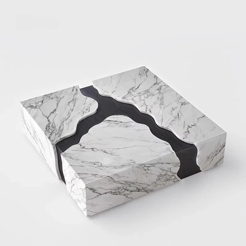 Mid-Century Style Natural Marble Coffee Table Creative Designer's Piece High-End Stylish Home Furniture for Living Room