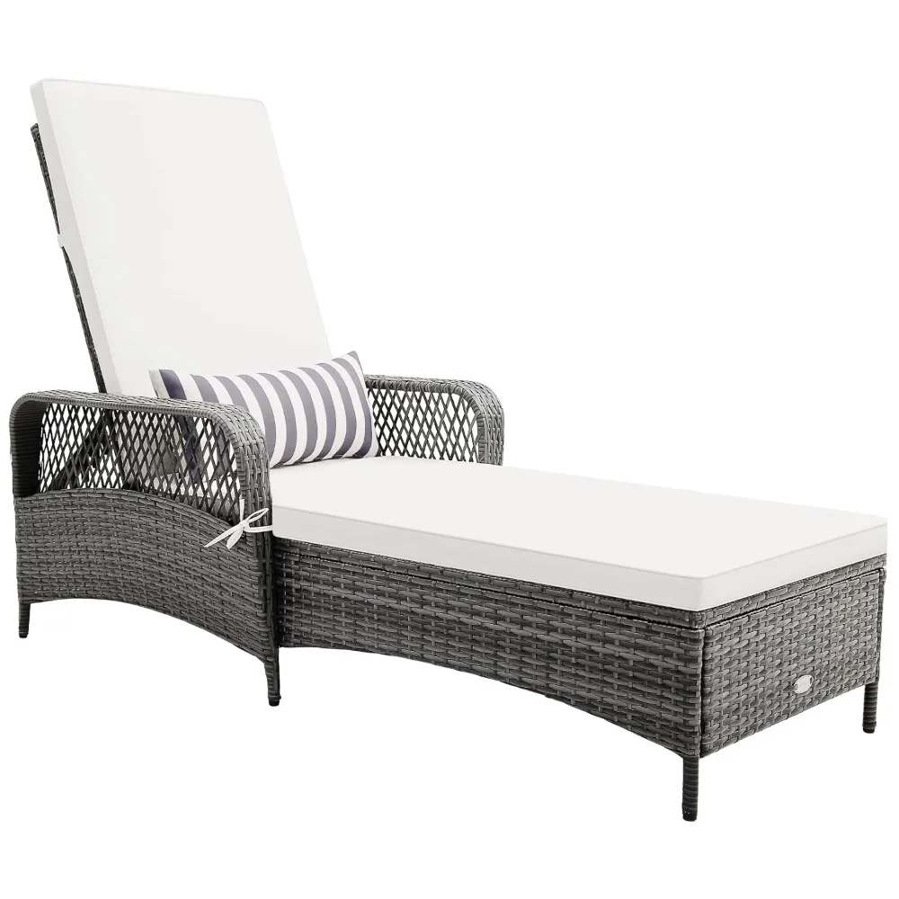

Patio Rattan Chaise Lounge, Outdoor PE Wicker Sun Lounger with Adjustable Backrest, Removable Cushion & Pillow, Customized