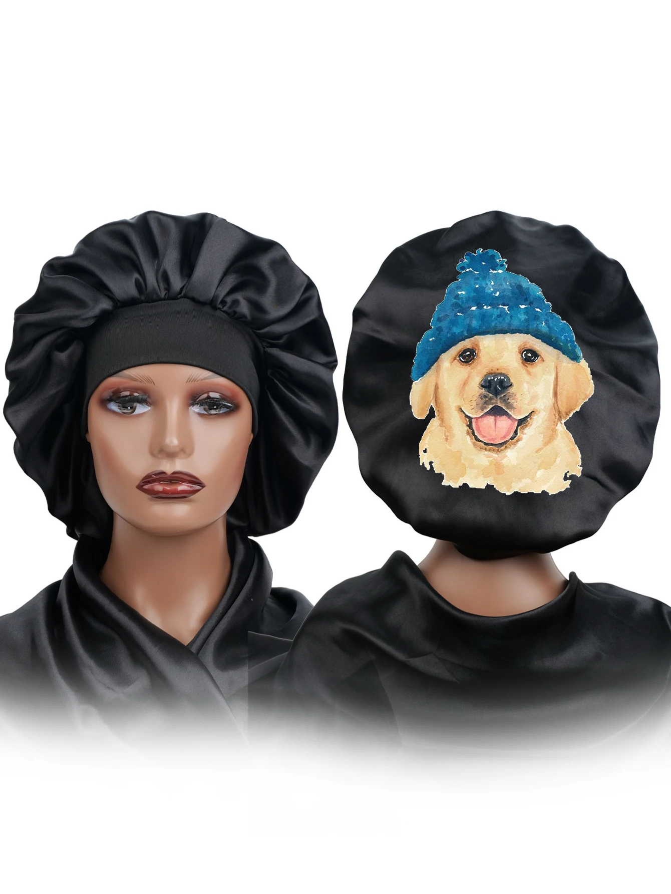 قبعة نوم لطيفة للجنسين مع طباعة خلفية، مادة ناعمة ومريحة للعناية اليومية وفكرة هدية عيد الميلاد للاستحمام #1