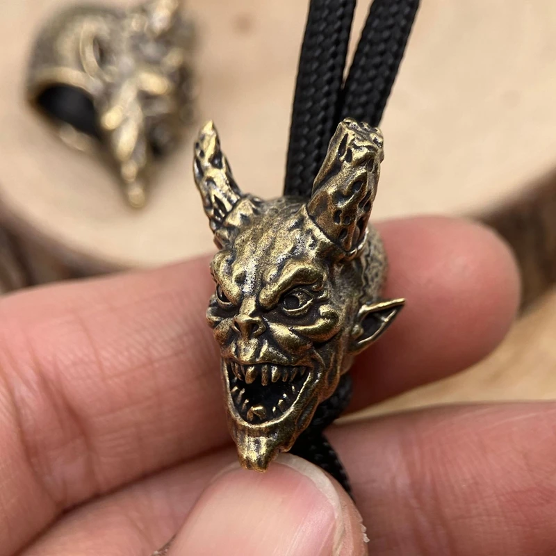 الشيطان رئيس النحت النحاس سكين الخرز EDC DIY Paracord المنسوجة أساور الحبل قلادة اكسسوارات أداة خارجية الشنق السحر