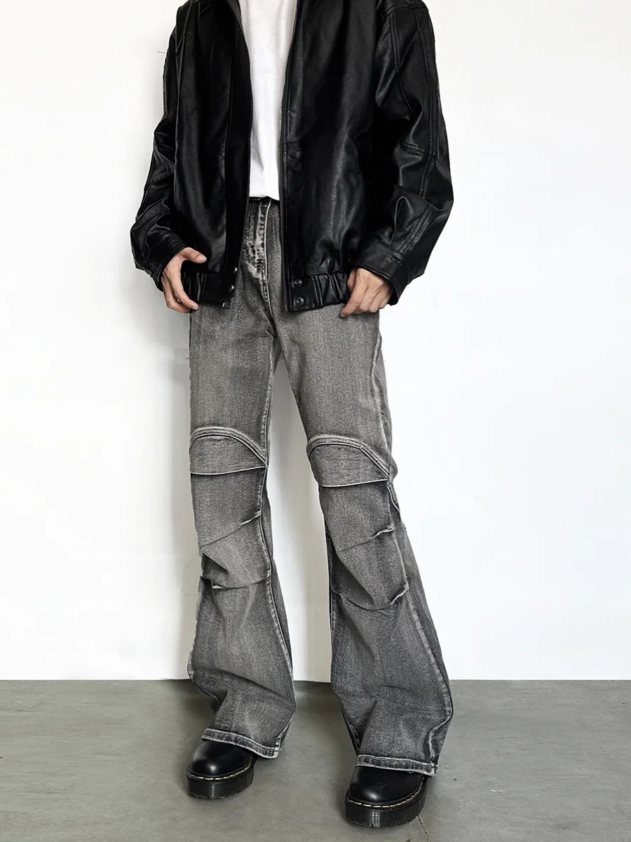 

Ретро джинсы унисекс с эффектом потертости, слегка расклешенные, прямые, длинные брюки, повседневные винтажные джинсовые штаны