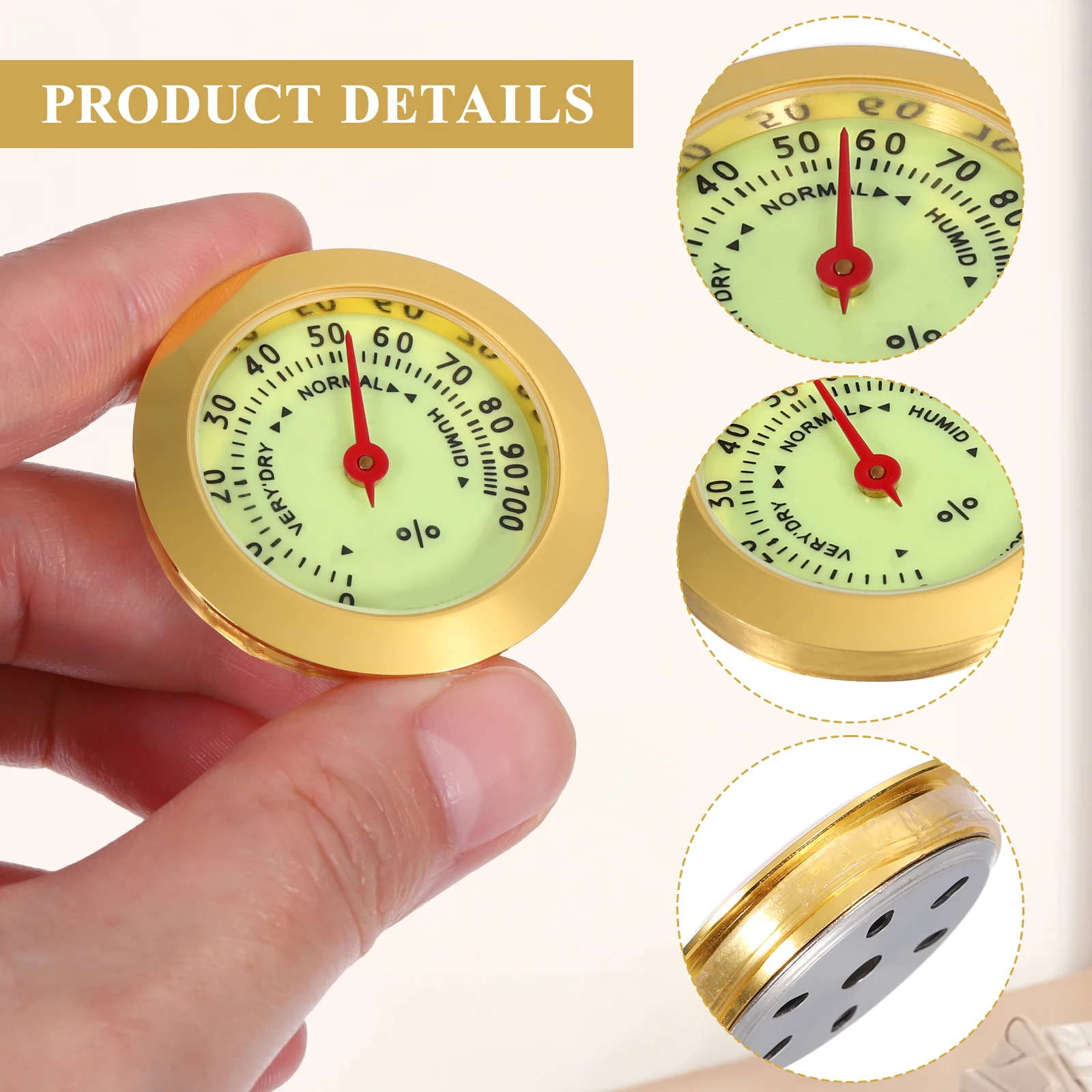 Kleines analoges Hygrometer, mechanisches rundes Feuchtigkeitsmessgerät für Zigarrenschachtel, Humidor-Aufbewahrung, Gitarrenkoffer, Heimgebrauch