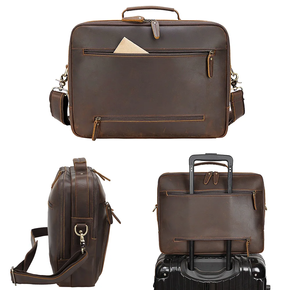 Horse Leather 15.6 inch Laptop Bags Briefcase Genuine Leather Business Office Briefcase Bag