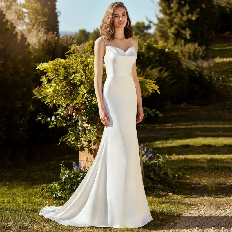 Vestido De Novia elegante con tirantes finos para mujer, traje De satén con espalda abierta, color blanco sirena, 2024