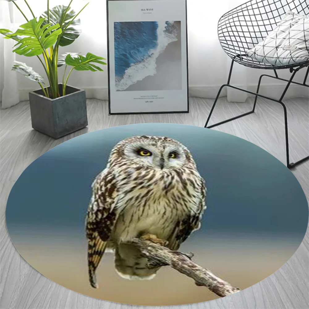 CLOOCL Fashion Round Carpets Owl Overlooking 3D Print Round Area Rugs for Living Room Bedroom Non-slip Floor Mat Home Decor