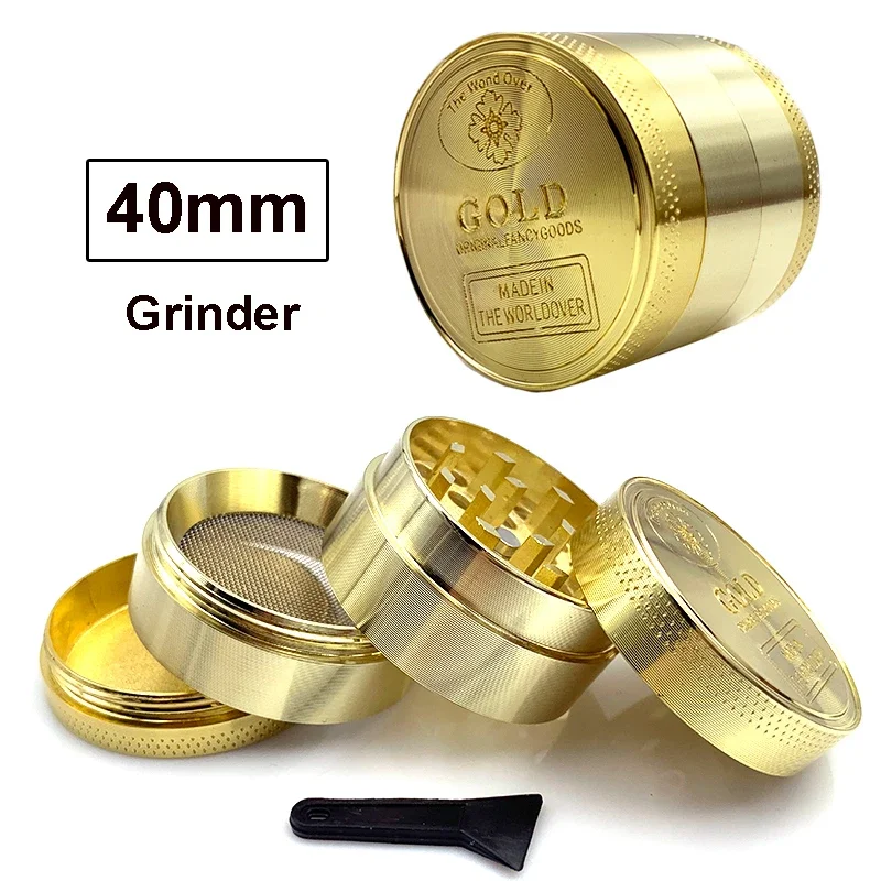 Gold Grinder 3/4 Parts Zinc Alloy 40mm Herb Grinder Crusher Pipe Hand Spice Grinder