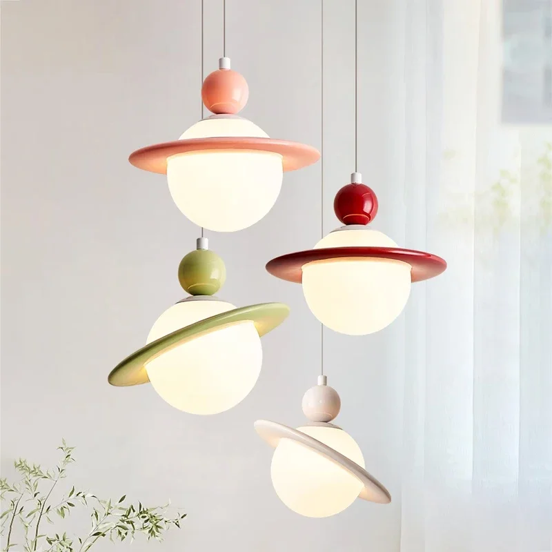 Nordic LED Pendant Light Planet Macaron Lamps For Bedroom Living Room Cloakroom Corridor Indoor Home Decoration Hanging Fixtures