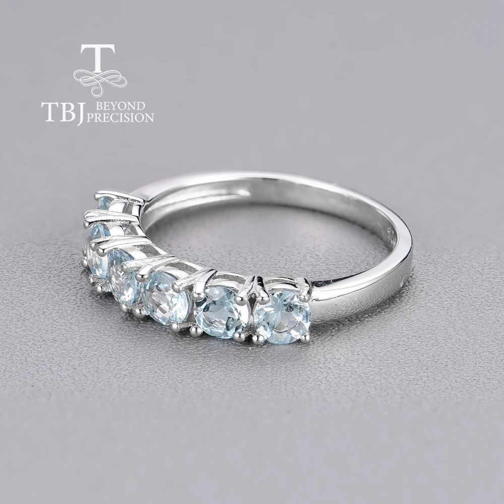Anello acquamarina naturale brasiliana rotondo 4mm gioielli in argento sterling 925 per le donne semplice anello da indossare ogni giorno regalo per la moglie