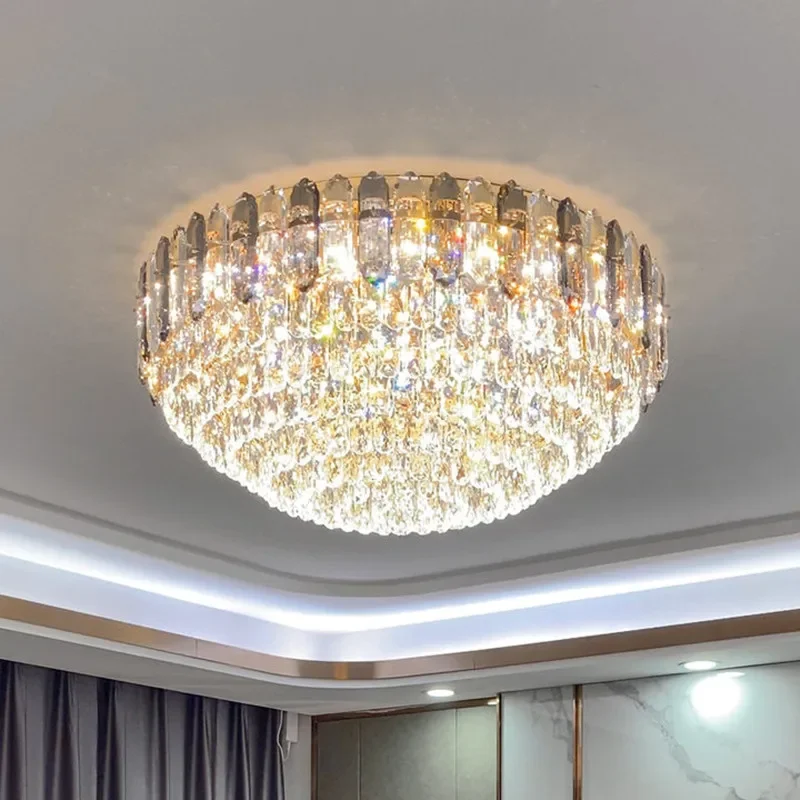 

The living room is light luxury, post-modern, simple, and the new round whole house crystal ceiling lamp