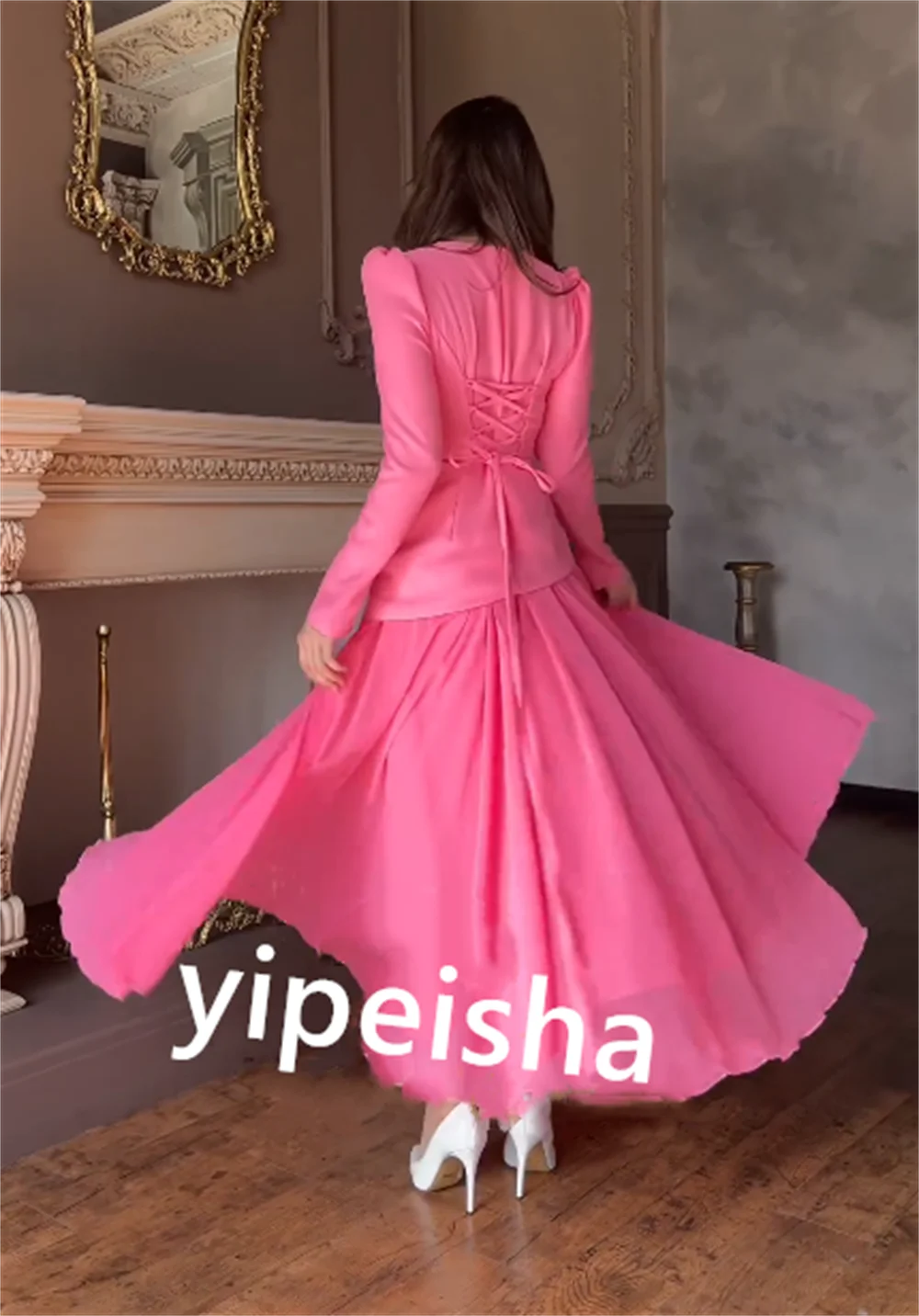 CustomizedJersey Pleat Party Sheath High Collar Bespoke Occasion Gown Long Dresses