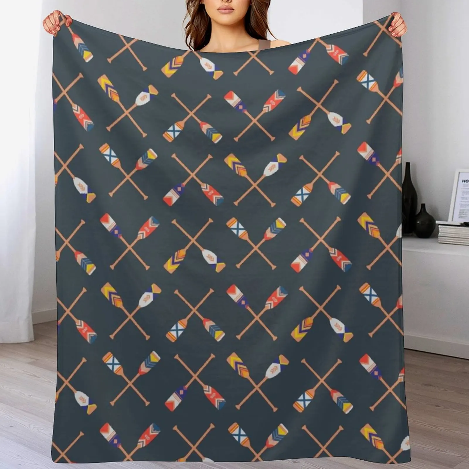 

Canoe Paddles X Pattern - Charcoal Throw Blanket All Weather Soft Throw Blanket for Sofa