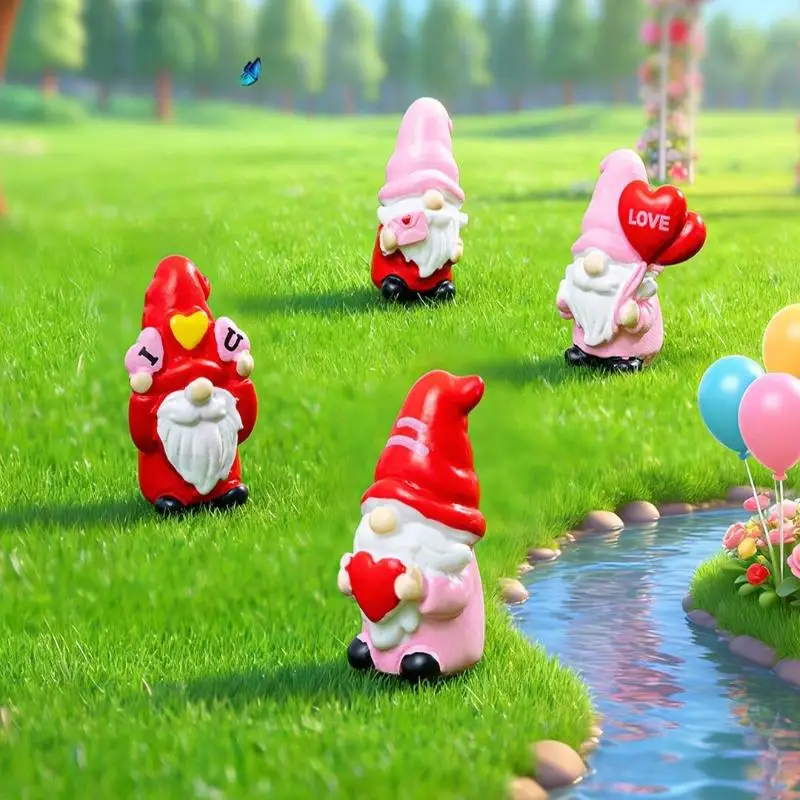 4Pcs Cartoon Multicolor Mini Gnome Figurines Resin Mushroom Dwarf Doll Statue Micro Landscape Dollhouse Desktop Shelf Decor Gift