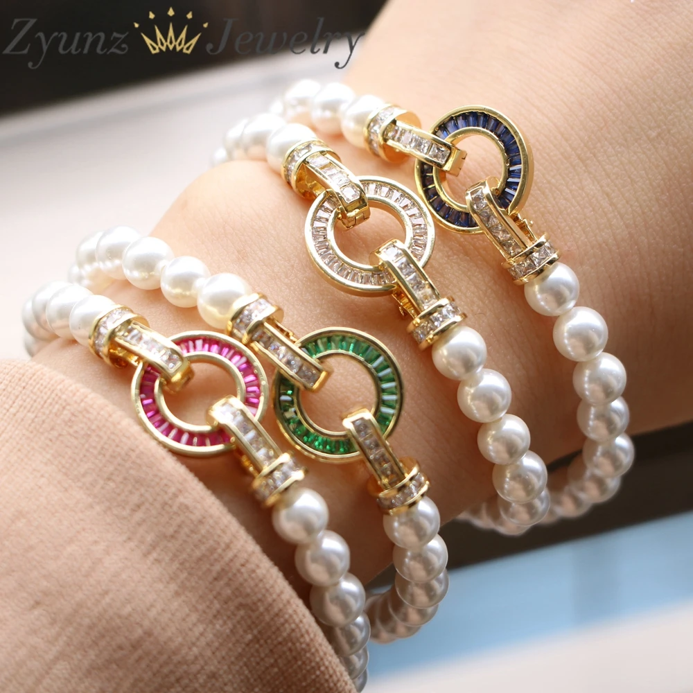 

5PCS, Zircon Round Circle Charm Bracelet, Gold Circle Round Shell Beads Bracelet, Round Ring Charm Bracelet Gift