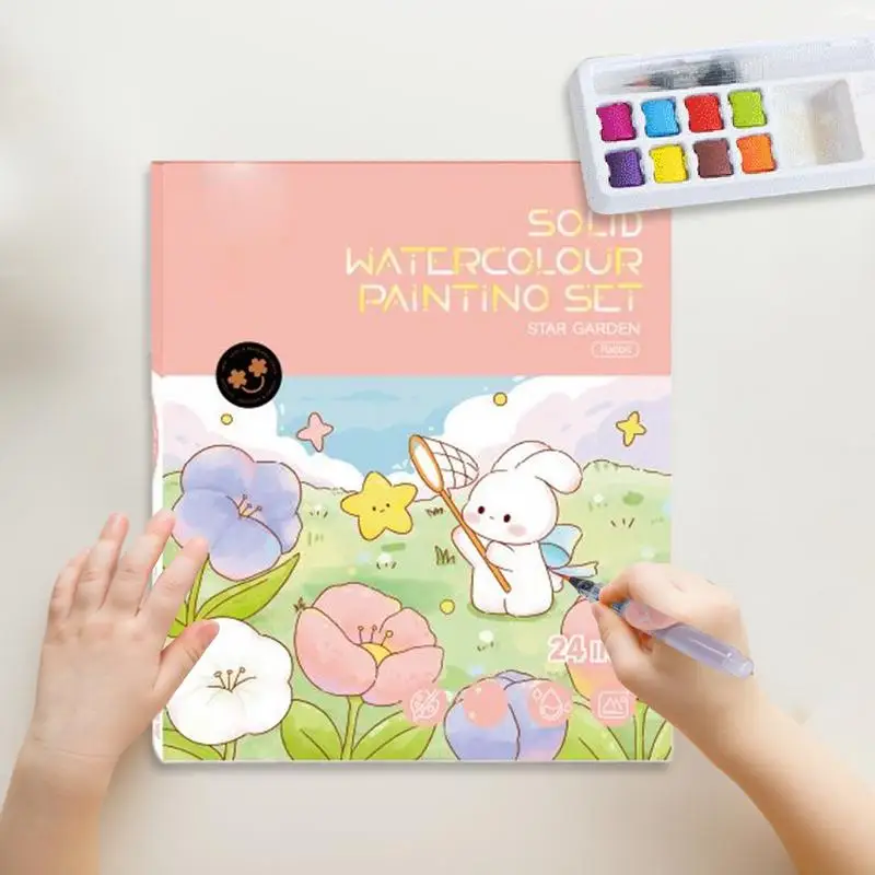 Watercolor Paint Book Watercolor Coloring Book Painting Workbook 24-Pages Arts and Crafts Kit with Brush Educational Toys Art