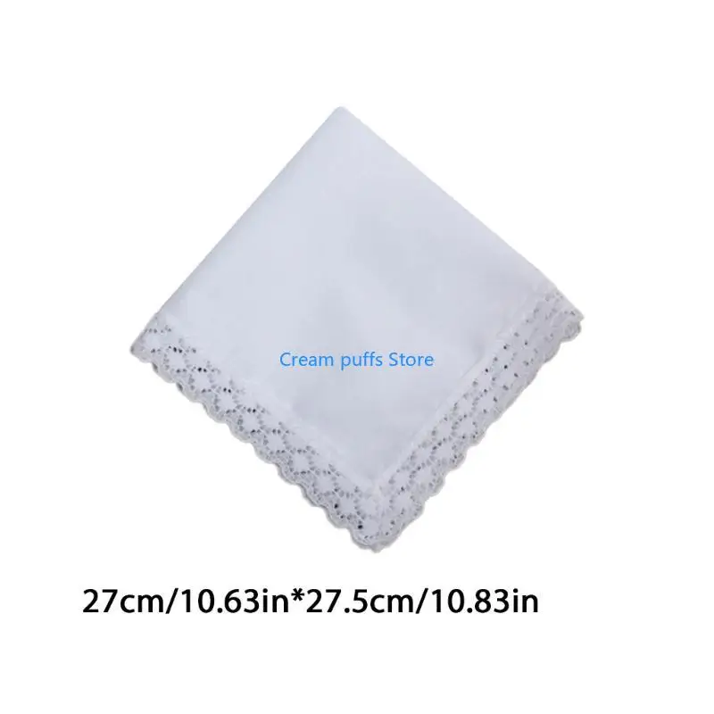 50LE 23x25 سنتيمتر الرجال النساء منديل قطن الصلبة الأبيض بالمناديل جيب الدانتيل تقليم منشفة #6