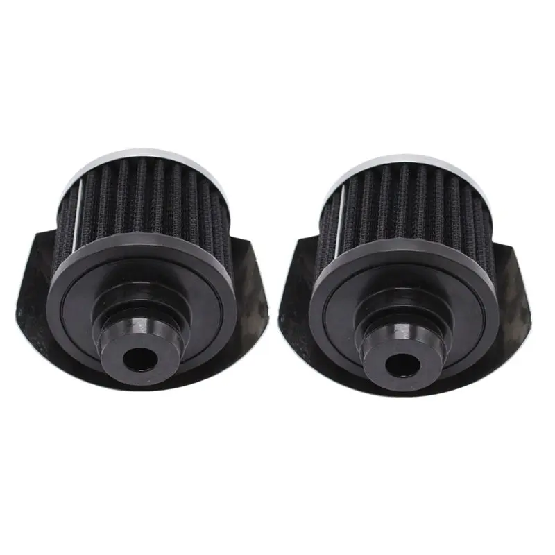 A09E-2Pcs 9516BLK Black+Chrome Washable Valve Cover Breather With Hood Push-In Styl Filter Elements For 1 1/4